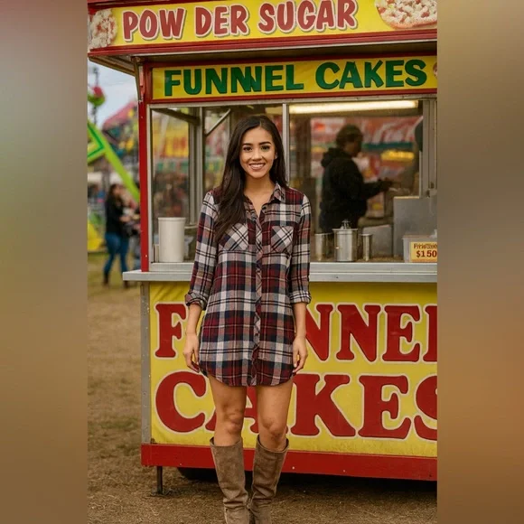 Cloth & Stone Plaid Tunic Shirt Dress Festival Fair Cowgirl Western - Picture 2 of 10